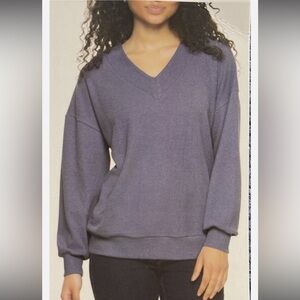 ✨NWT Felina Women's Ribbed Long Sleeve V-Neck GRAY Sweater - SOFT